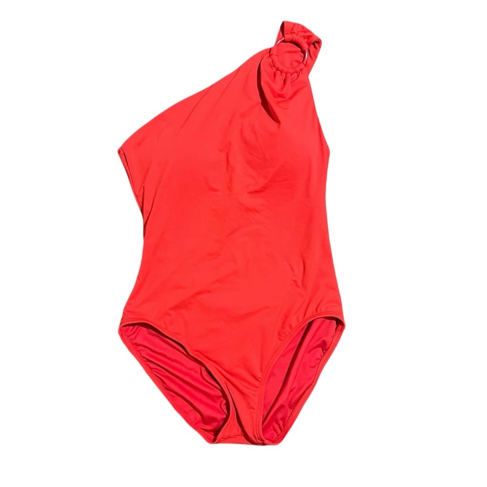 Carmen Marc Valvo One-Shoulder Red Orange Swimsuit - Size 6 - Picture 2 of 7
